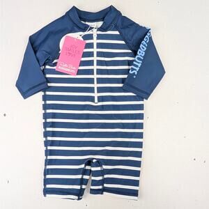 Rugged Butts Infant 3-6 Months Blue/White Stripe One Piece Rashguard